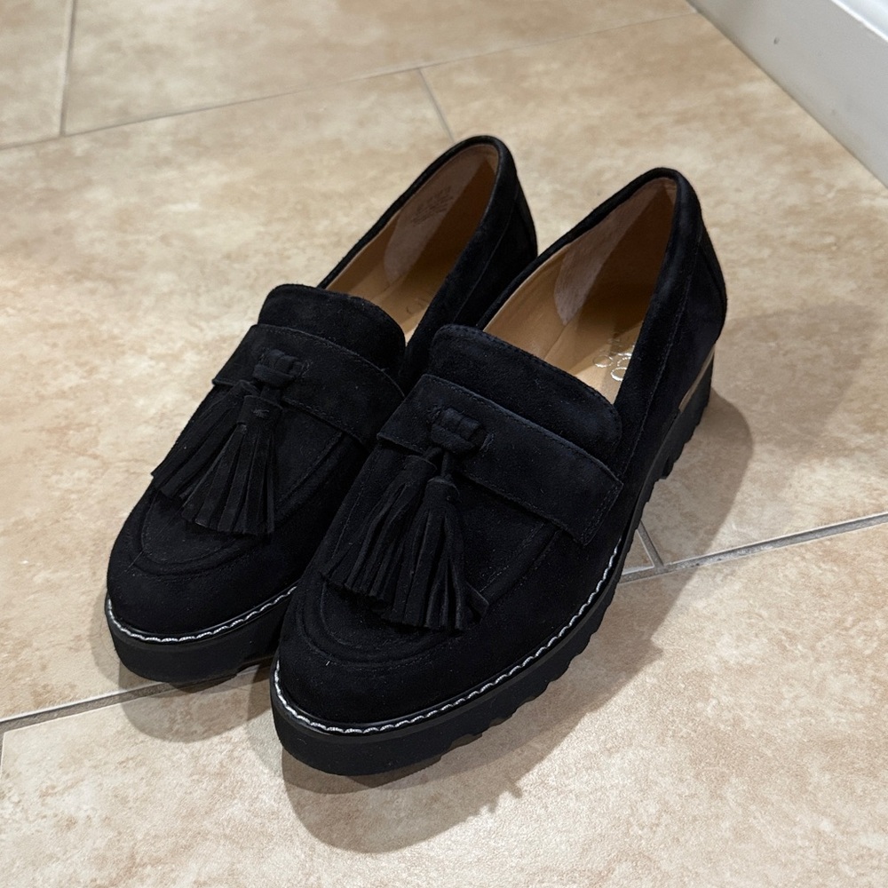 Franco Sarto Black Suede Carolynn Tassel Loafer